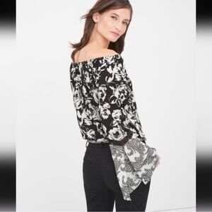 White House Black Market Black and White Floral Blouse